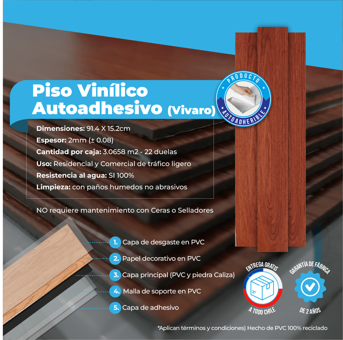 Piso Vinilico de Pvc Autoadhesivo / Vinil para piso autoadhesivo De Alta Calidad Caja De 3.07mt2 - ENVIO GRATIS A TODO CHILE!!