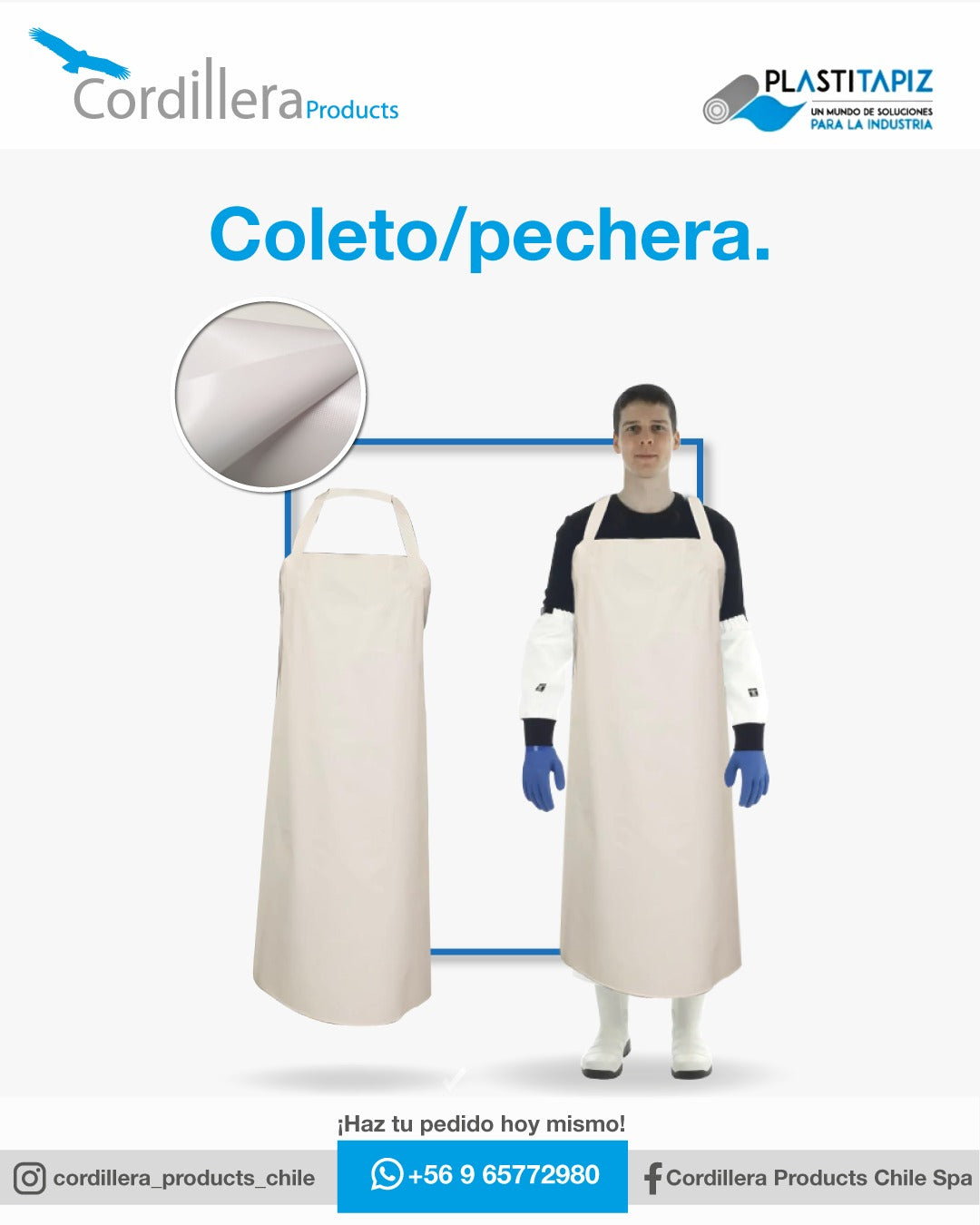 Pechera coleto de pvc blanca gruesa impermeable medida 0.70 x1.10 m