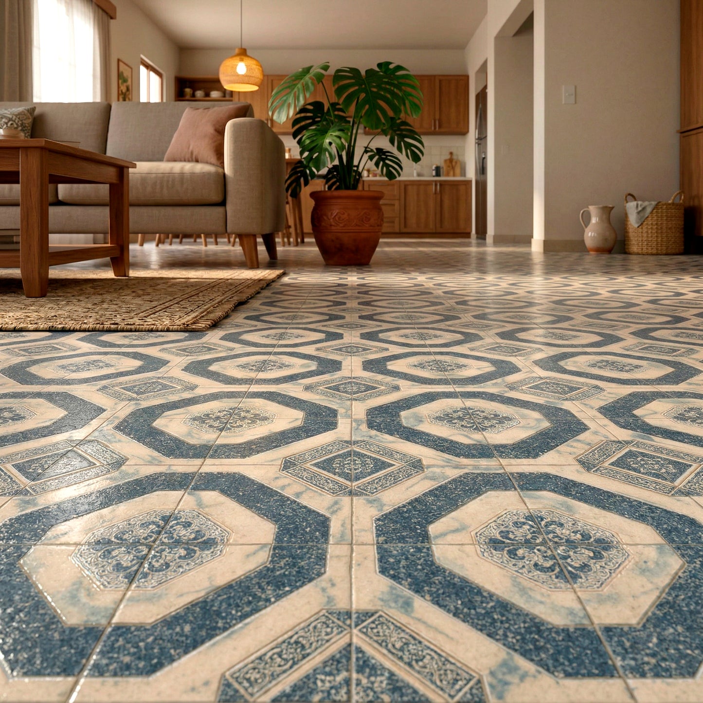Piso Vinilico Linoleo Por Metro Lineal Ancho 2mt Espesor 0.7 mm Azulejo celeste